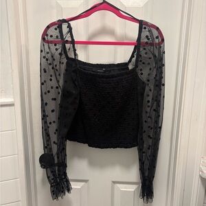Black Sheer Sleeves Polka Dot Top